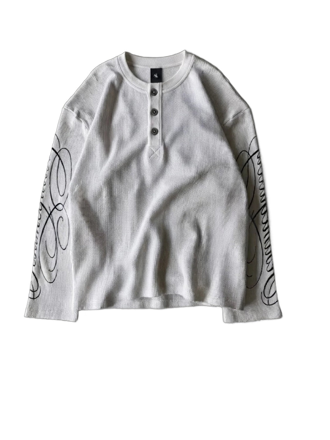 Cursive Print Waffle Henley