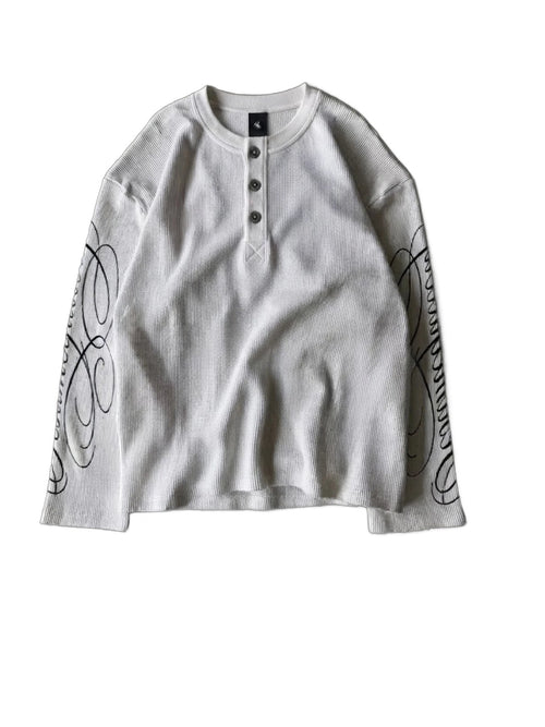 Cursive Print Waffle Henley