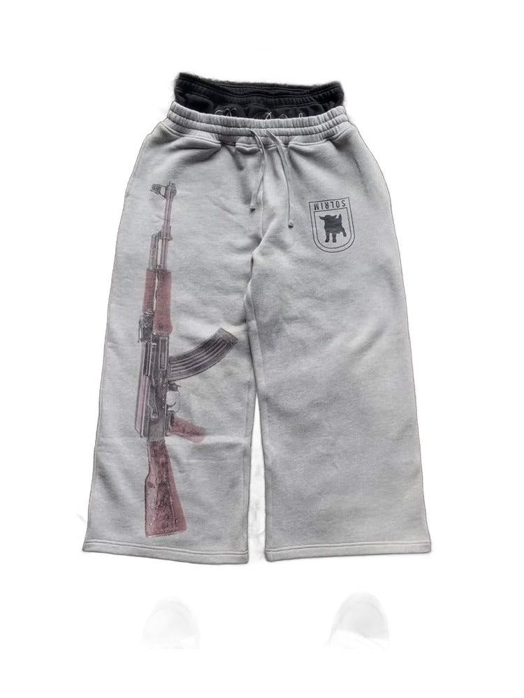 Double Waist Print Track Pants
