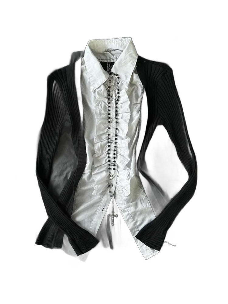 Layered Lace-Up Lapel Shirt