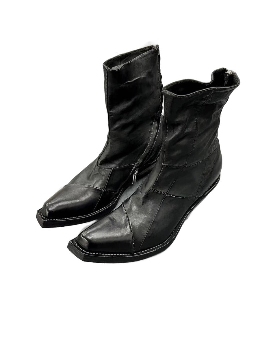 Patchwork Square Toe Wizard Boots