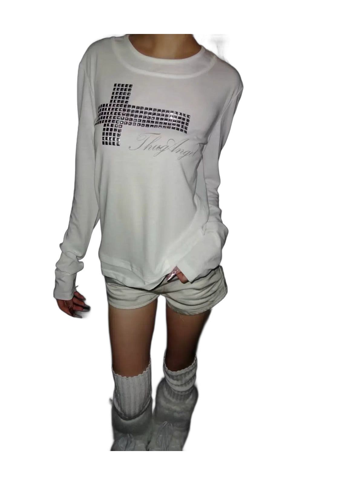 Rhinestone Cross Layered Long Sleeve