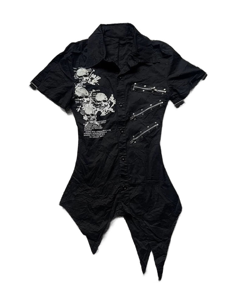 Skull Print Asymmetric Shirt