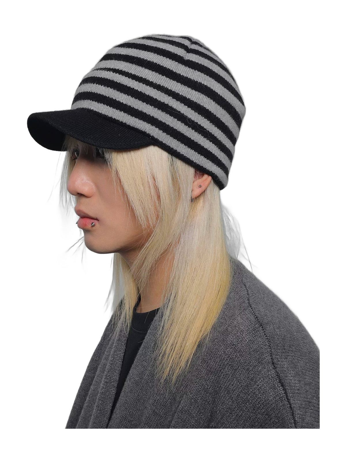 Striped Knit Duckbill Cap
