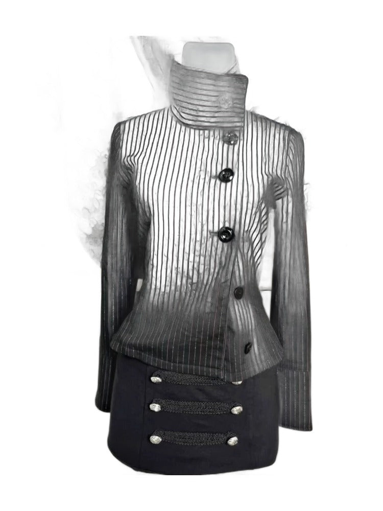Striped Stand Collar Jacket & Skirt