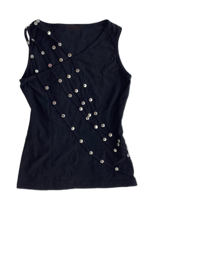 Studded V-Neck Sleeveless Top